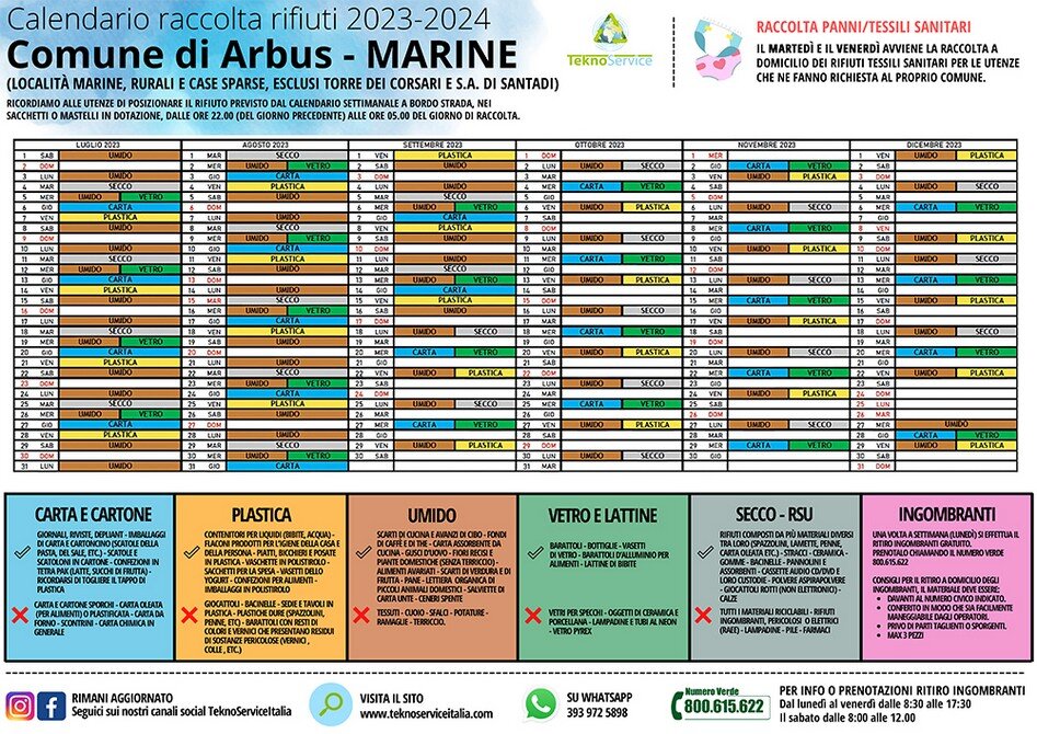 Raccolta differenziata - calendari in distribuzione - Comune di Guspini